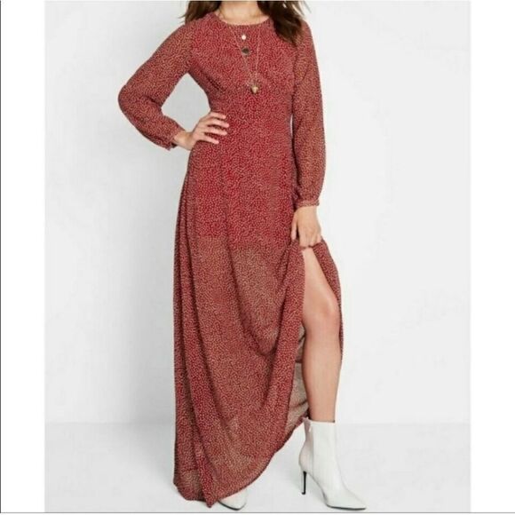 COLLECTIF Vintage Mariana red polkadot long sleeve maxi dress  S/6 - Picture 12 of 12